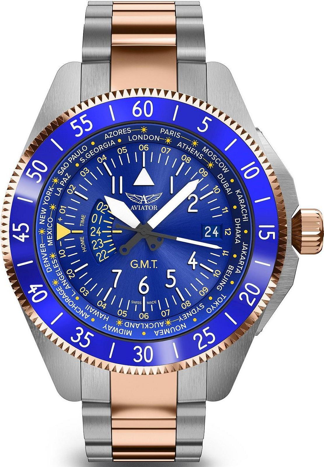 Aviator herenhorloge zilver en goud model Aviator-V.1.37.3.308.5