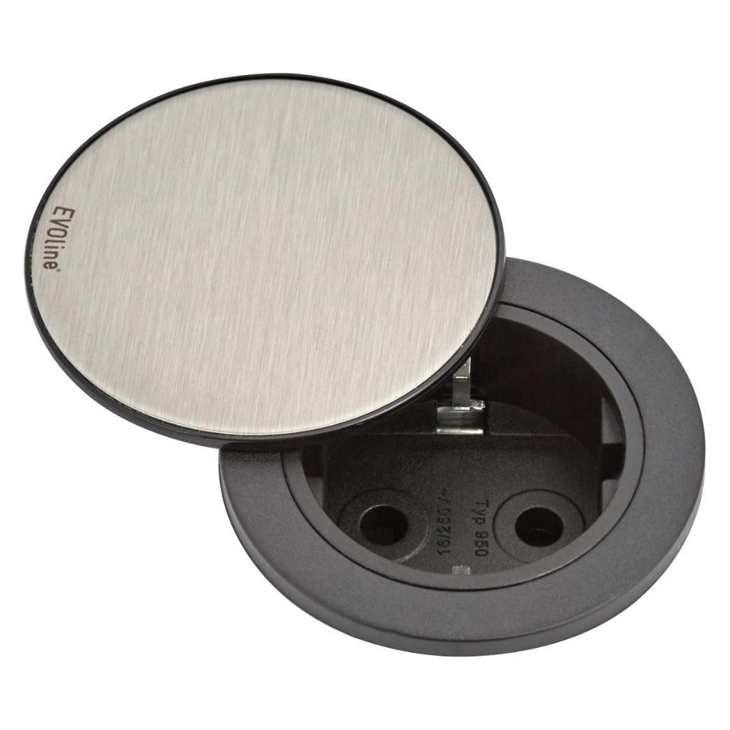 Evoline One Einbausteckdose Gehäuse / Blende schwarz mit Edelstahl (3 m) (159280003900)