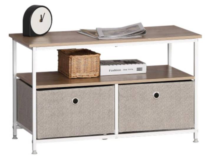 CALICOSY - Table basse 2 tiroirs et 2 tablettesReproduction chêne clair L80 cm - LISA