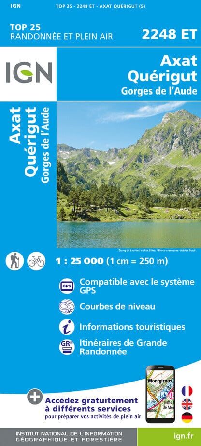 Carte de randonnée IGN TOP 25 n° 2248 ET - Axat, Quérigut & Gorges de l'Aude (Pyrénées)