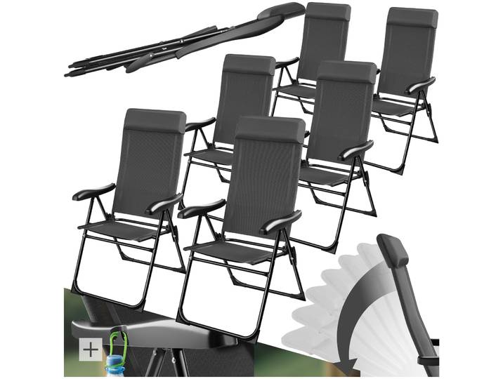 Faltbarer Campingstuhl Müritz mit Kopfpolster, Aluminium - 6er Set