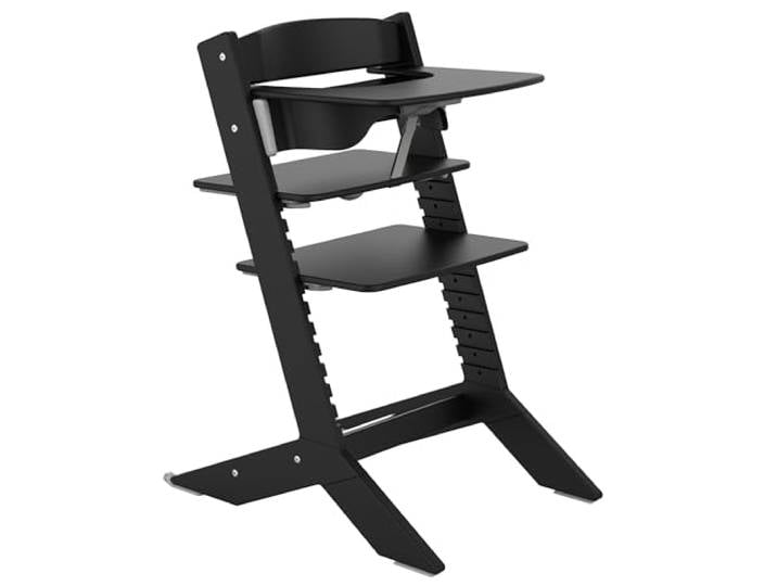 Geuther Kinderhochstuhl Holz Nala, Set Hochstuhl Baby + Tisch, mitwachsender & ergonomischer Kinderstuhl, höhenverstellbar mit One-Click-System, Babystuhl belastbar bis 90kg I Farbe Schwarz