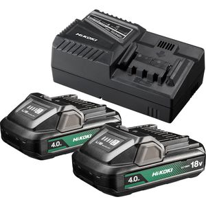 HiKOKI Werkzeugakku UC18YFSLWEZ, Set, 18 V / 4,0 Ah, 2 Schiebeakkus und Ladegerät