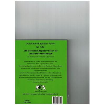 110 DürckheimRegister®-FOLIEN zum Einheften in Gesetzessammlungen, Nonbook von , Dürckheim Verlag, 978-3-935078-54-2