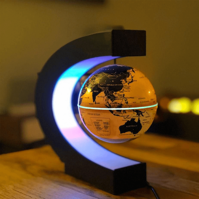 HomeDecorAndMore LLC C Shaped LED Floating Globe Lamp For Indoor Decor Golden