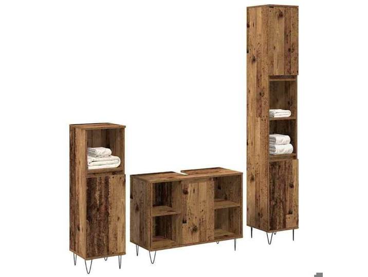 En solde  Jeu de mobilier de salle de bain 3 pièces - Ensemble de meubles - pour maison - Bois Ancien L1194