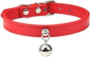 Uplift Essentials Colorful Adjustable Leather Pet Collar With Metallic Safety Bell red m