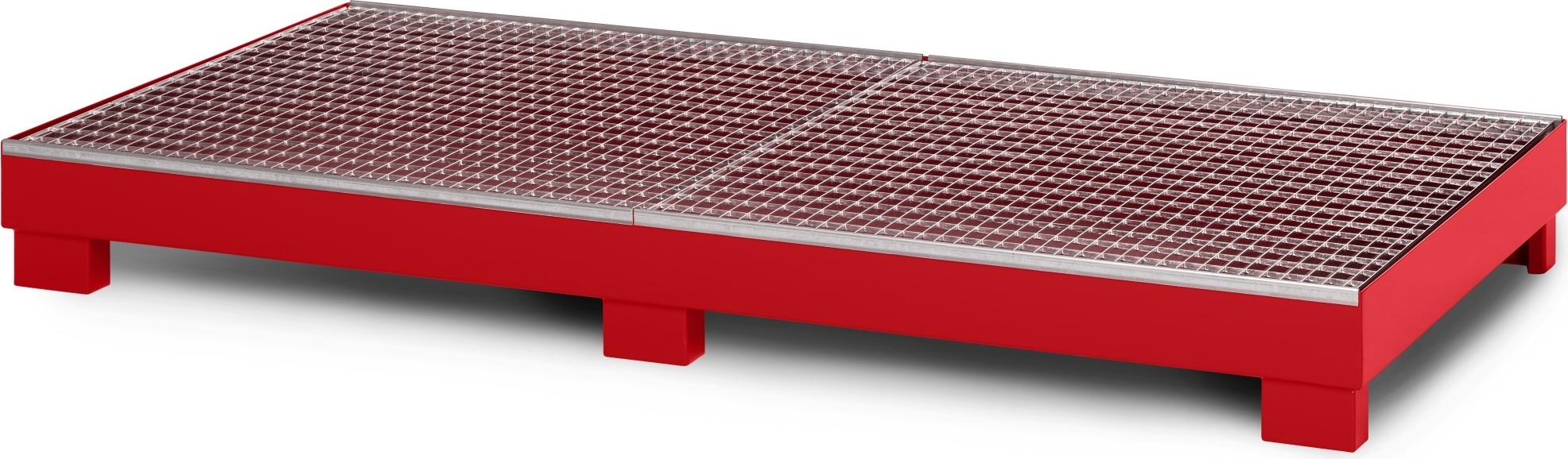 RR Industrietechnik Auffangwanne aus Stahl für 8x 200 Liter Fass mit Gitterrost RAL 3000 feuerrot