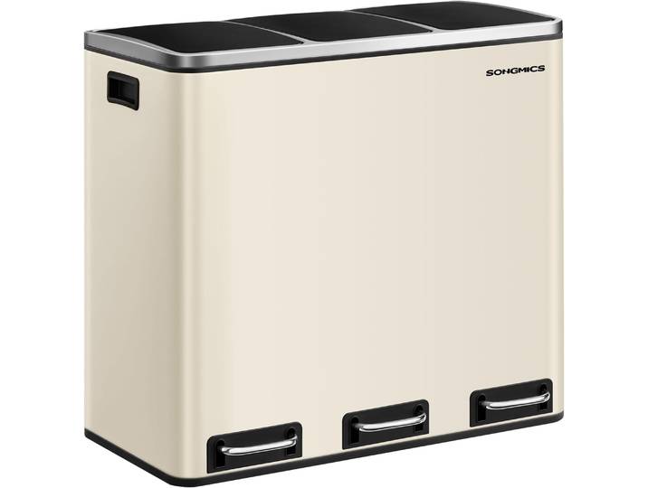 Treteimer 3-Fach 54L sandbeige Kunststoff