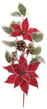 Melrose International Poinsettia Floral and Holly Spray (Set of 2)