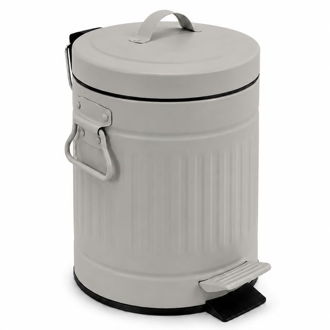 Relaxdays Retro badkamer prullenbak met pedaal, 3 liter, grijs, softclose