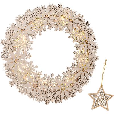 LED Dekoobjekt OTTO HOME "Schneeflocken Holzdekoration", weiß, T:3cm Ø:45cm, Leuchten, Gratis-Hänger, 6h-Timer, zum Aufhängen oder hinstellen