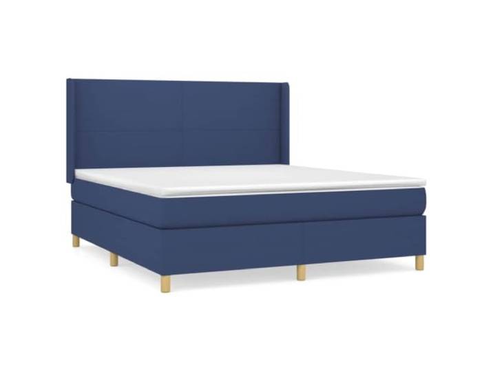 PUGYNBK Boxspringbett, Stoffmatratze, Blau, 180 x 200 cm Verstellbares Kopfteil, Taschenfedern, mittlere Festigkeit, weicher Schutz, Handbuch im Lieferumfang enthalten