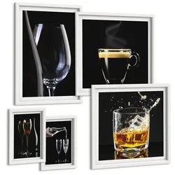 BILDER SET 5er Set - 50x50 cm & 20x30 cm & 40x60 cm Weißer Rahmen - Löwenzahn-Kalk-Kücheninschriften