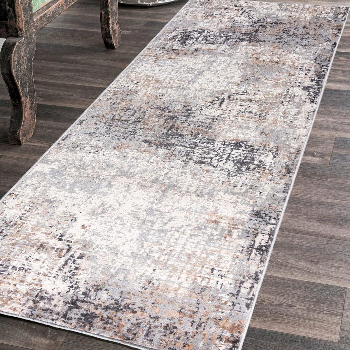 Loper Tapijt Gangloper - Abstract Patroon - Grijs Beige - 70 x 275 cm