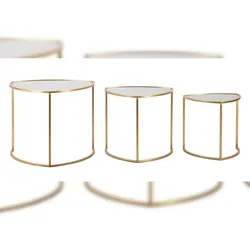 Mauro Ferretti 3er-Set dreieckige Gold-Couchtische – Dreieckiges Design mit abgerundeten Ecken, Metallgestell und Glasplatte – Glamouröser Stil