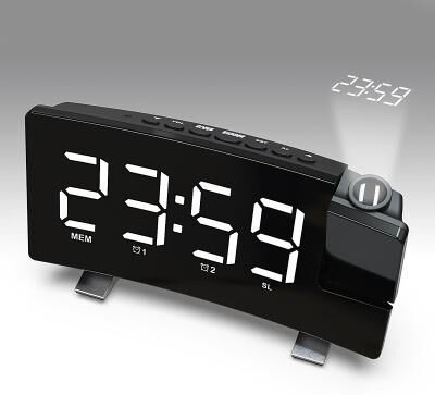 LightInthebox Projection Clocks FM Radio Curved-Screen Digital Alarm Clock LED Display with Dimmer Dual Alarm with USB Charging Port 12/24 Hours Backup Battery for Clock Setting