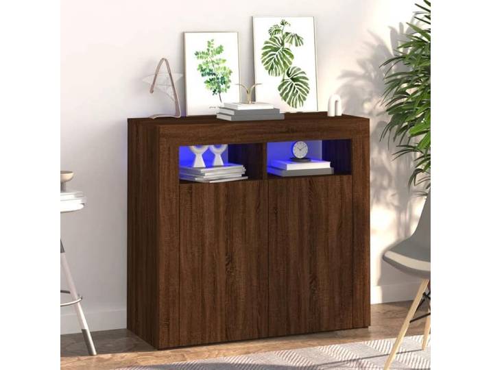 Buffet à LED-Meuble de rangement avec lumières LED chêne marron 80x35x75 cm