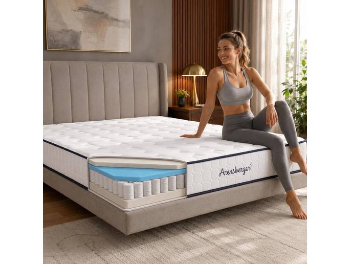 Arensberger LENA SPORT Taschenfederkernmatratze 180 x 200 cm 21cm Sportmatratze H3 Memoryschaum & Kaltschaum Ergonomisch