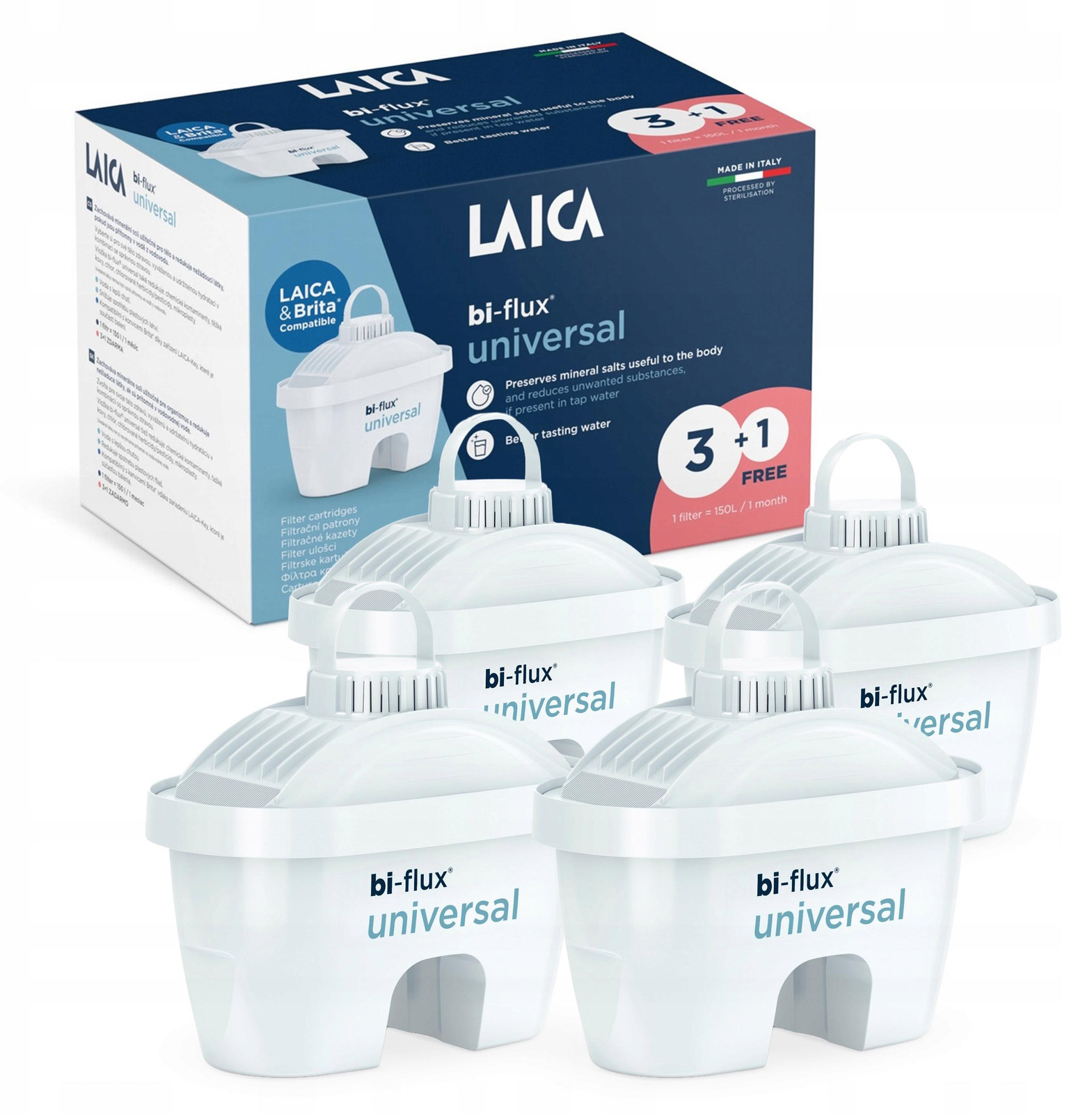 Laica BI-FLUX universele filterpatronen voor waterfilterkan, 4 stuks