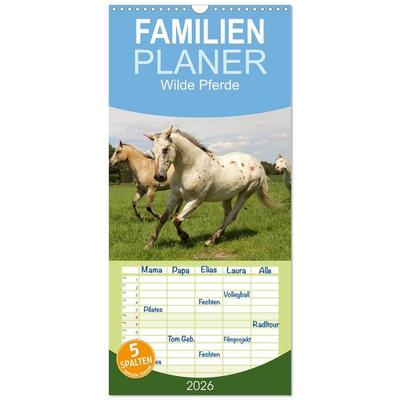 Familienplaner 2026 - Wilde Pferde mit 5 Spalten (Wandkalender, 21 x 45 cm) CALVENDO