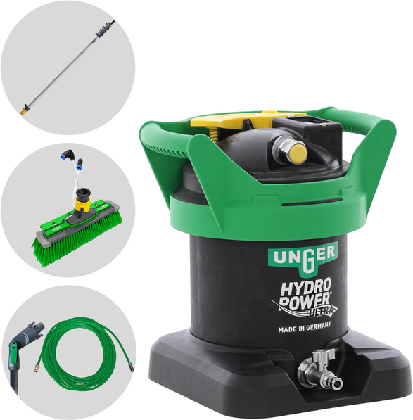 Unger Kit Hydropower Ultra S - Kit de nettoyage pour vitres et panneaux photovoltaïques - Perche télescopique en aluminium 171-600 cm