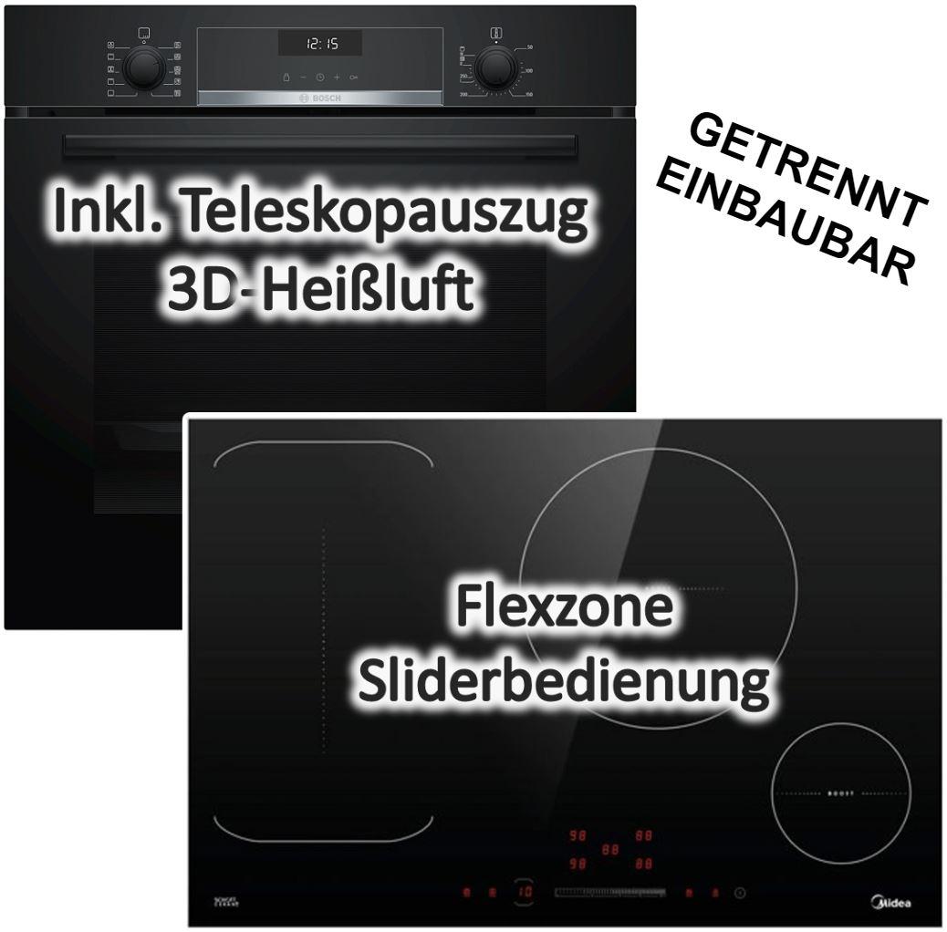 Herdset Bosch Backofen AutoPilot Teleskopauszug Air Fry+ Midea Flex-Induktionskochfeld Booster 77cm