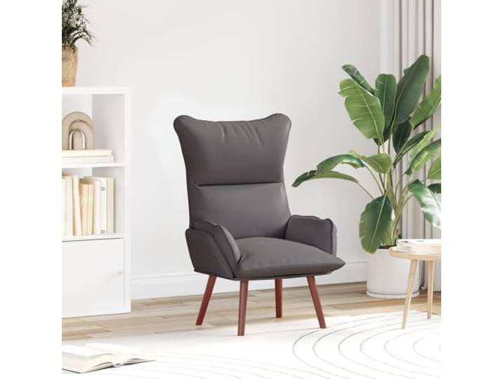 HEFZGDB Relaxsessel Grau Kunstleder Moderner Sessel mit Atmungsaktivem Material und Abnehmbarem Kissen für Wohnzimmer und Büro Gepolsterte Armlehnen Robuster Holzrahmen Stylischer