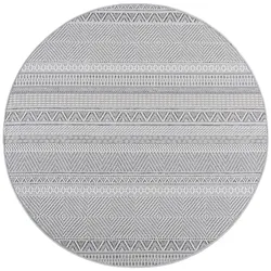 Teppich Outdoor Ethno-Streifen mit Rauten Wetterfest Waschbar Strapazierfähig Balkon Terrasse Grau 120x120 – VENTOUX von Kadima Design