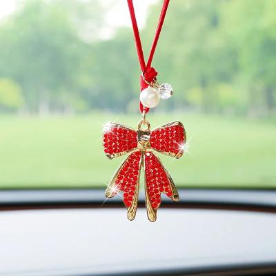Inspired Finds Diamond Bow Tie Car Rearview Mirror Pendant Sparkling Hanging Ornament red
