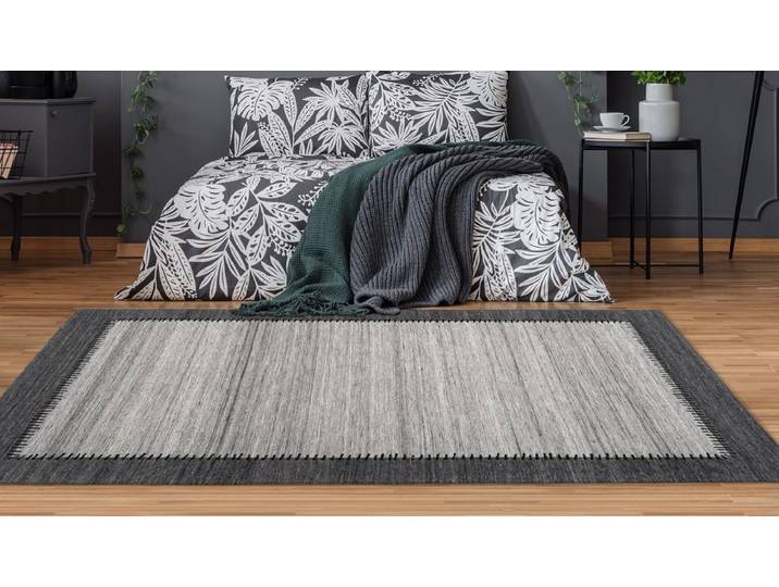 Teppich KAYOOM Phoenix 310 , grau (grau, anthrazit), B:200cm H:6mm L:290cm, Wolle, Teppiche, Teppich, Dezenter Jacquard-Teppich, Flachflor, Aus pflegeleichten Materialien