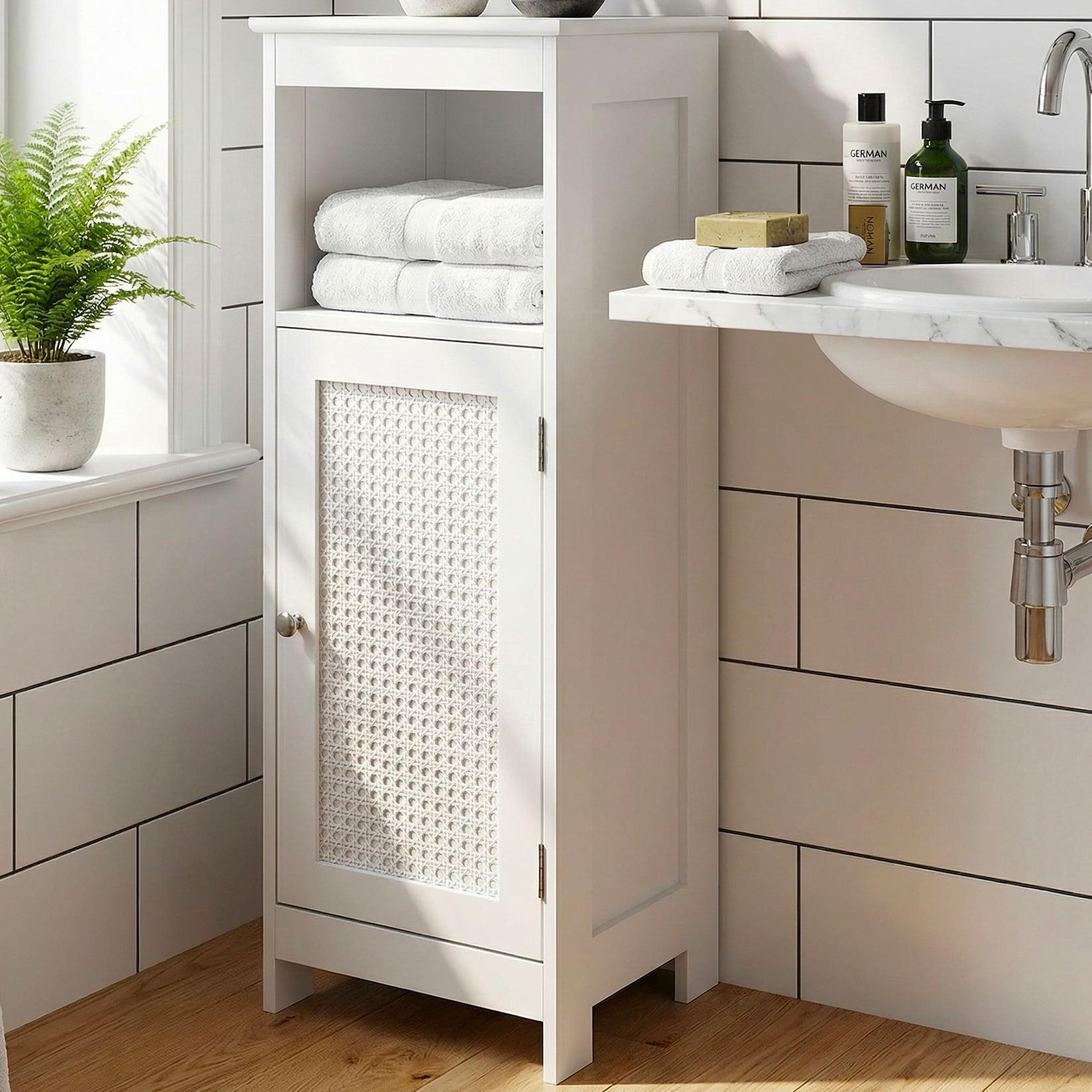 Badschrank Weiß Badezimmerschrank Tür & Ablage Badezimmerregal Regal für Bad