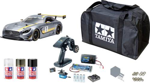 Tamiya TT-02 Mercedes Benz AMG GT3 1:10 RC Modellauto Elektro Straßenmodell Allradantrieb (4WD) Bausatz Spar-Set 2,4GHz Exklusiv