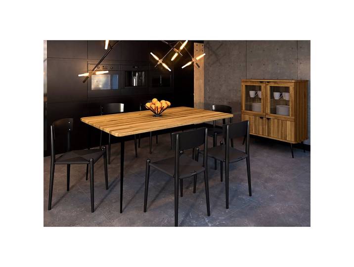Lomadox Esszimmer-Set KABALA-165, (Spar-Set, 2-St., Esstisch Highboard), Esstisch 80x180 cm, Eiche Massiv geölt, gerillte Front