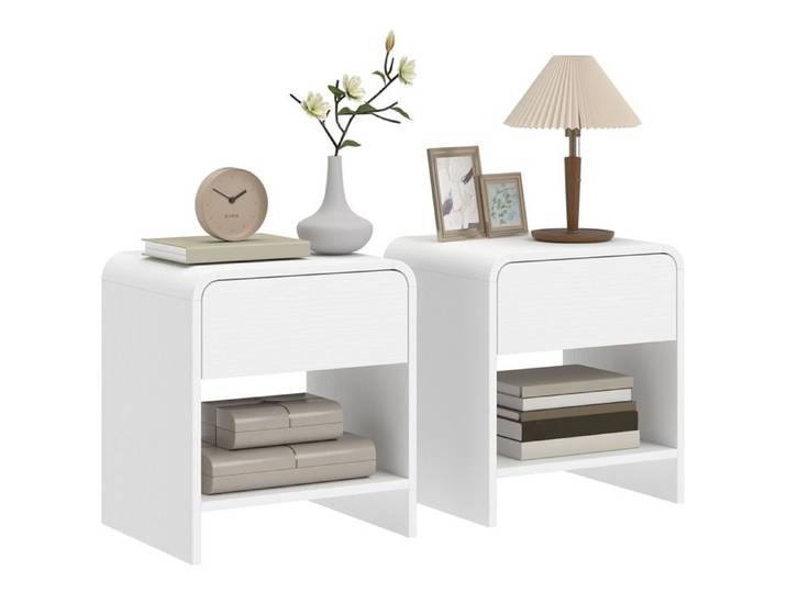 Lot de 2 tables de chevet modernes avec compartiment ouvert et tiroir blanc
