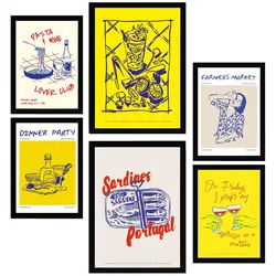 POSTER Set Mit 6 Von Lebensmitteln & Essen Im Gelben Pop Art A3 & A4 Schwarzer Rahmen