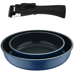 BERGNER Click&Cook - Set mit 2 Bratpfannen Ø22Ø26cm, Aluminiumguss, blau, mit abnehmbarem Griff