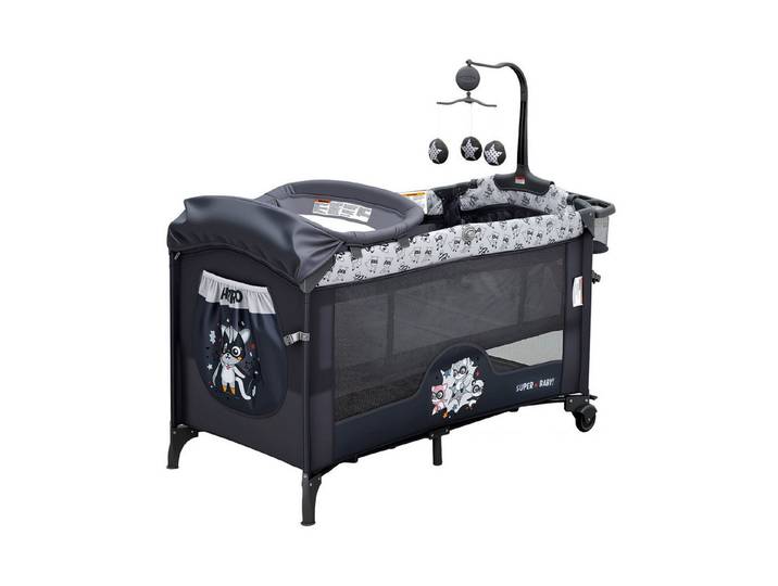 GarveeMore Babybett 5-in-1 Reisebett, faltbares Babybett für Babys mit Wickeltisch, Wiegefunktion,Hängespielzeug, 4 verstellbaren Höhen