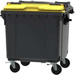 Müllcontainer fahrbarer Container 1100 L grau, gelb mit SPLIT LID, hergestellt aus hochwertigem Kunststoff HDPE