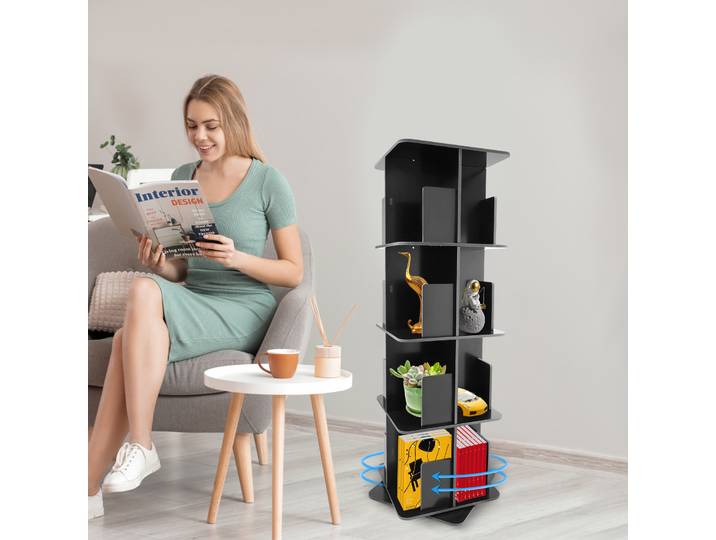 360 ° Étagère à livres rotative, bibliothèque sur pied à 4 niveaux, petite bibliothèque d'angle pour chambres à coucher, bureaux, salons, chambres d'enfants