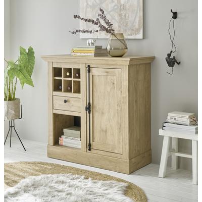 Highboard HOME AFFAIRE "Cornwall, Kommode im Landhausstil, Schrank, Sideboard, Eiche Dekor", braun (eiche), B:105cm H:103cm T:42cm, Holzwerkstoff, Sideboards, Highboard, verschnörkelte Metallgriffe, ausreichend Stauraum, 105 cm breit
