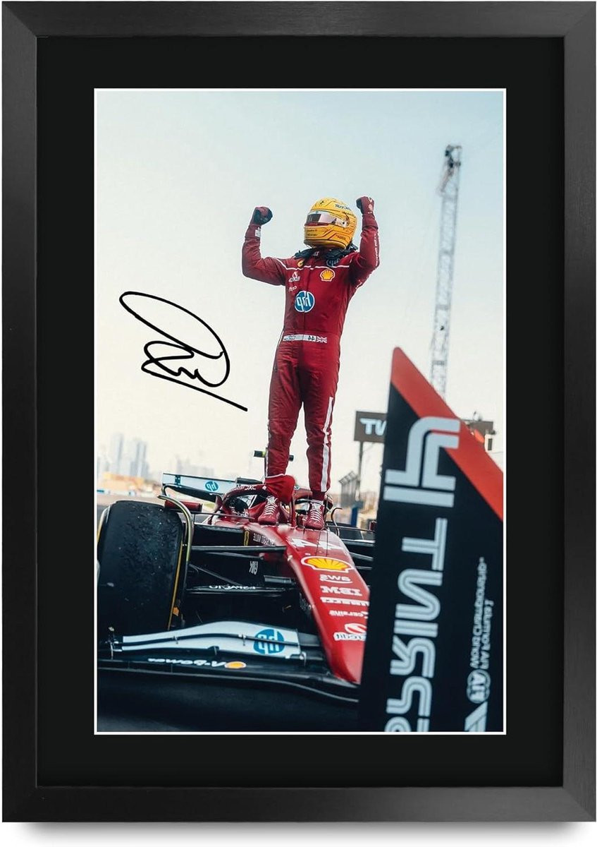 Ingelijste Foto Poster met Geprinte Replica Handtekening - A3 Formaat - Zwart