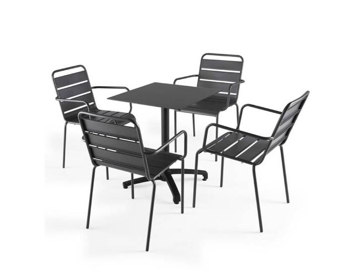 Ensemble table de terrasse stratifié noir et 4 fauteuils gris Opéra - Oviala