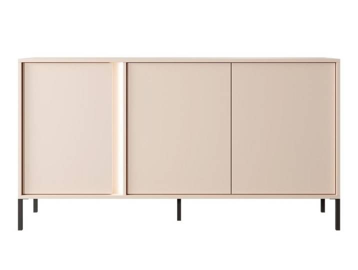 Compleo Sideboard dreitürig, Push to open Funktion, Metallfüße, LED-Beleuchtung NINA, Breite: 153 cm