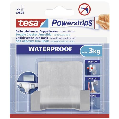 tesa Powerstrips Dubbele Haken Waterproof Zoom Zilver - Draagvermogen 3 kg