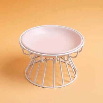 Inspired Finds Raised Ceramic Cat Bowl Set With Elevated Anti Spill Feeding Stand pink