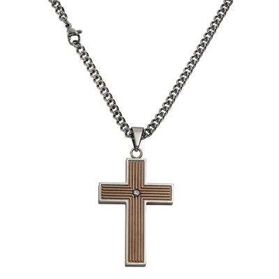 Kette mit Anhänger ZEEME "Edelstahl Kreuz", braun, Halsketten, Damen, 45cm, Edelstahl, L: 45 B: 29mm, glänzend, B:29mm
