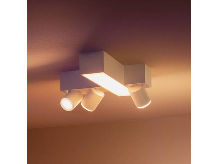 Philips Hue LED-Strahler Centris Cross, weiß, 3-flg. RGB CCT dimmbar, weiß / opal, für Wohn- / Esszimmer, Aluminium, Modern, Smart Home Strahler