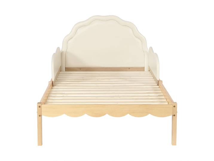 Lit tapissier enfant en polyuréthane beige 90x200cm