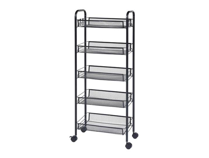 [en.casa] Rollwagen Tromsø, Schwarz, Metall, 5 Fächer, Rollen, 44x103x26 cm, Esszimmer, Servierwagen